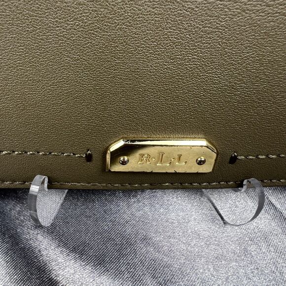 RLL Lauren Ralph Lauren Leather Bifold Wallet Olive Green Gold Logo Snap Closure - Picture 3 of 14